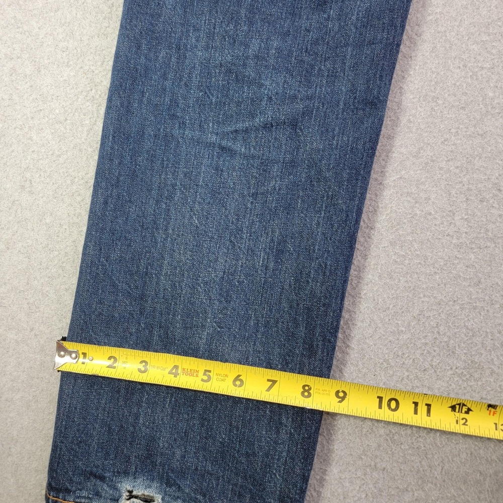 Levis 505 Jeans Mens 34x32 Blue Regular Straight Medium Wash Distressed Denim - Picture 13 of 16